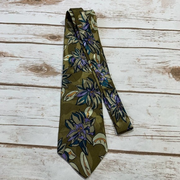 Vintage Jordache Floral Green Tie - Picture 1 of 3
